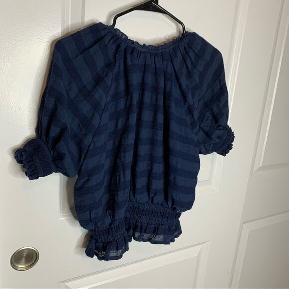 Tularosa Blue Striped Puff Sleeve Peasant Crop Top Size Small - Picture 6 of 6
